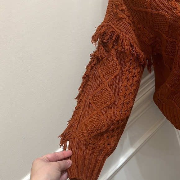 Ana Copper Burnt Orange Thick Knit Sweater with Fringe Sleeves size S - Picture 5 of 8